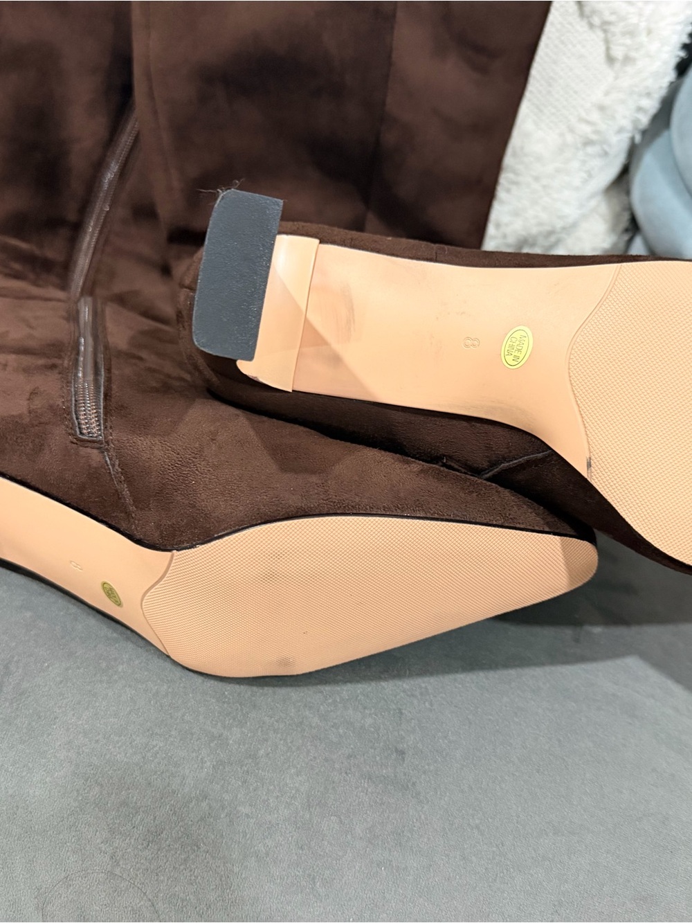 Women's Over-the-Knee Brown Suede Block Heel Boots - Picture 3 of 5